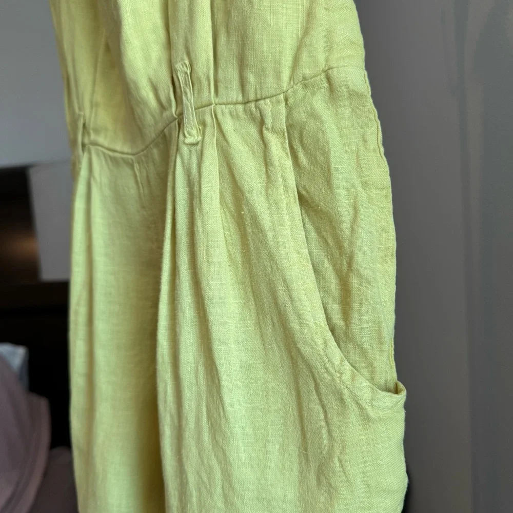Black Crane Linen Jumpsuit 2T - Yellow - Made in USA